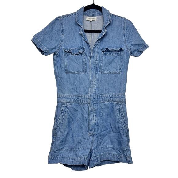 Madewell Chambray Denim Utility Romper Short Sleeve One Piece Jumpsuit Women XXS - Picture 1 of 8